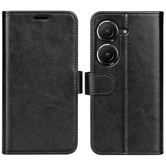 For Asus Zenfone 9 5G Book Style Phone Case PU Leather Crazy Horse Texture Wallet Stand Well Protection Cover - Black