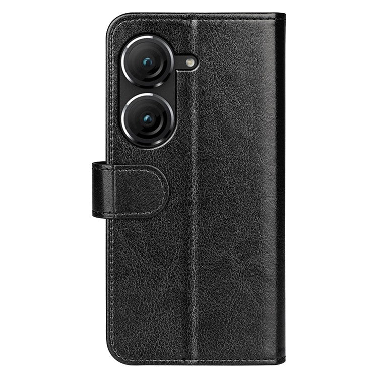 For Asus Zenfone 9 5G Book Style Phone Case PU Leather Crazy Horse Texture Wallet Stand Well Protection Cover - Black