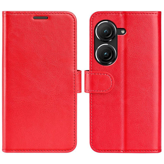 For Asus Zenfone 9 5G Book Style Phone Case PU Leather Crazy Horse Texture Wallet Stand Well Protection Cover - Red