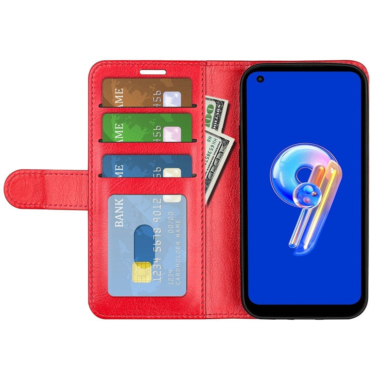 For Asus Zenfone 9 5G Book Style Phone Case PU Leather Crazy Horse Texture Wallet Stand Well Protection Cover - Red