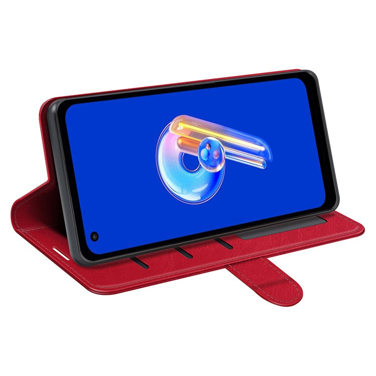 For Asus Zenfone 9 5G Book Style Phone Case PU Leather Crazy Horse Texture Wallet Stand Well Protection Cover - Red