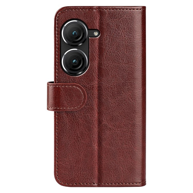 For Asus Zenfone 9 5G Book Style Phone Case PU Leather Crazy Horse Texture Wallet Stand Well Protection Cover - Brown