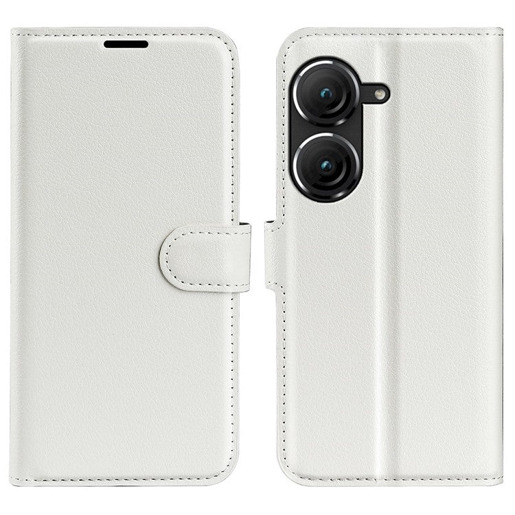 For Asus Zenfone 9 5G / 10 5G Shockproof Litchi Texture Folio Flip Phone Case Fully Wrapped PU Leather Wallet Stand Cover - White