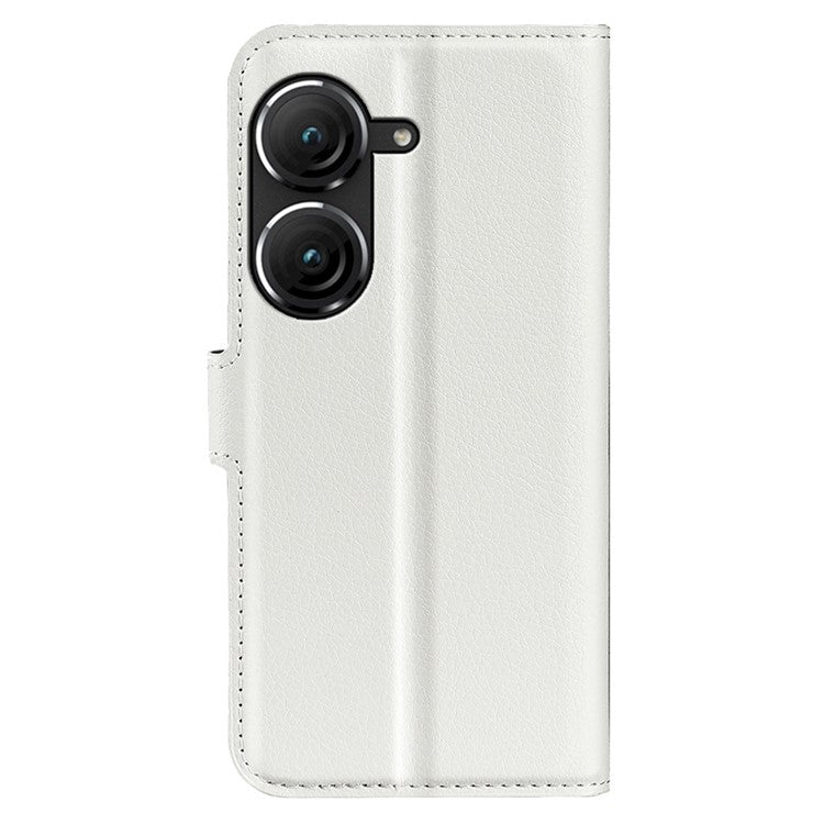 For Asus Zenfone 9 5G / 10 5G Shockproof Litchi Texture Folio Flip Phone Case Fully Wrapped PU Leather Wallet Stand Cover - White
