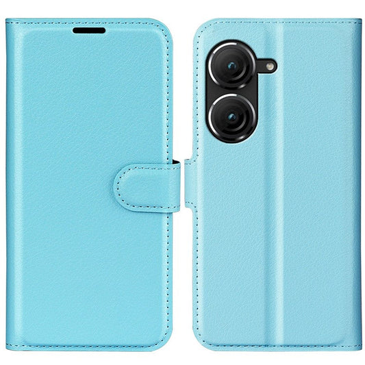 For Asus Zenfone 9 5G / 10 5G Shockproof Litchi Texture Folio Flip Phone Case Fully Wrapped PU Leather Wallet Stand Cover - Blue