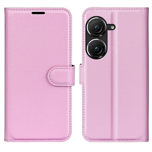 For Asus Zenfone 9 5G / 10 5G Shockproof Litchi Texture Folio Flip Phone Case Fully Wrapped PU Leather Wallet Stand Cover - Pink