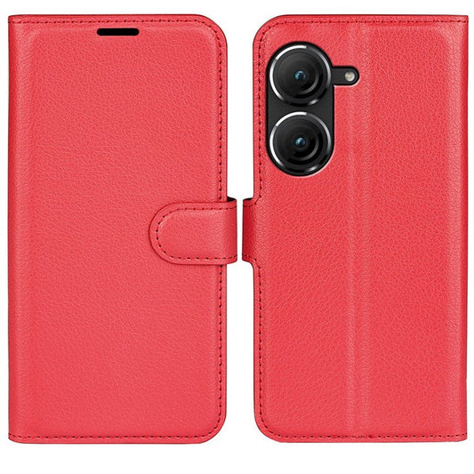 For Asus Zenfone 9 5G / 10 5G Shockproof Litchi Texture Folio Flip Phone Case Fully Wrapped PU Leather Wallet Stand Cover - Red