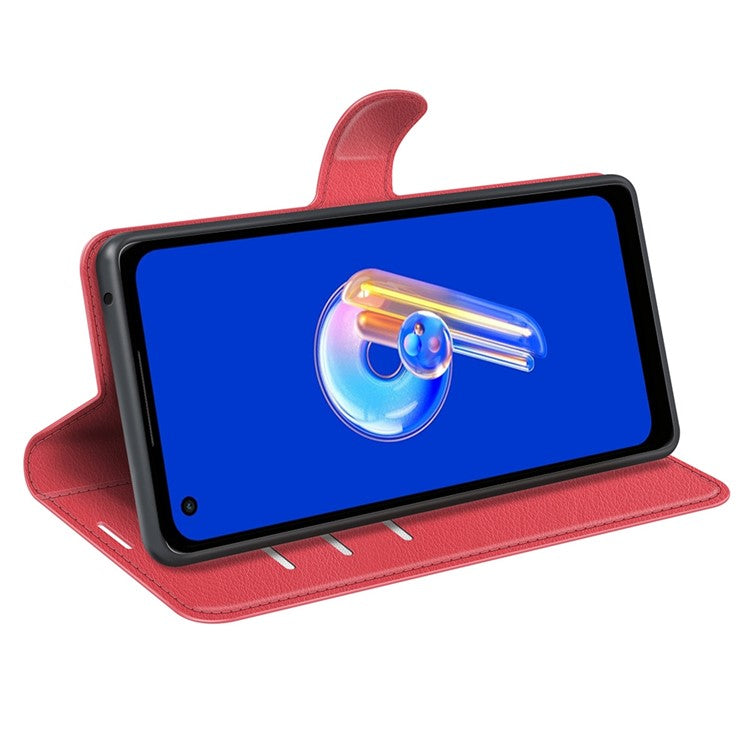 For Asus Zenfone 9 5G / 10 5G Shockproof Litchi Texture Folio Flip Phone Case Fully Wrapped PU Leather Wallet Stand Cover - Red