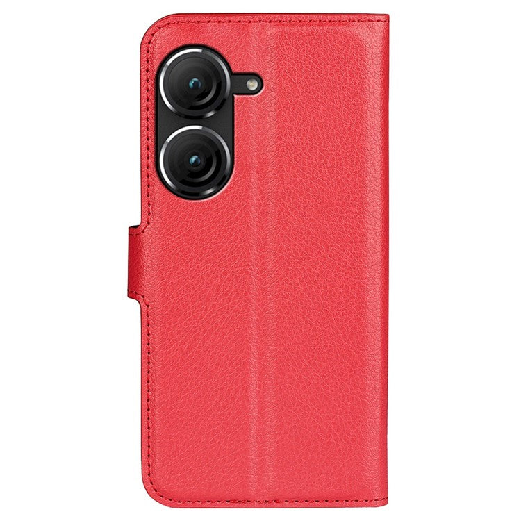 For Asus Zenfone 9 5G / 10 5G Shockproof Litchi Texture Folio Flip Phone Case Fully Wrapped PU Leather Wallet Stand Cover - Red