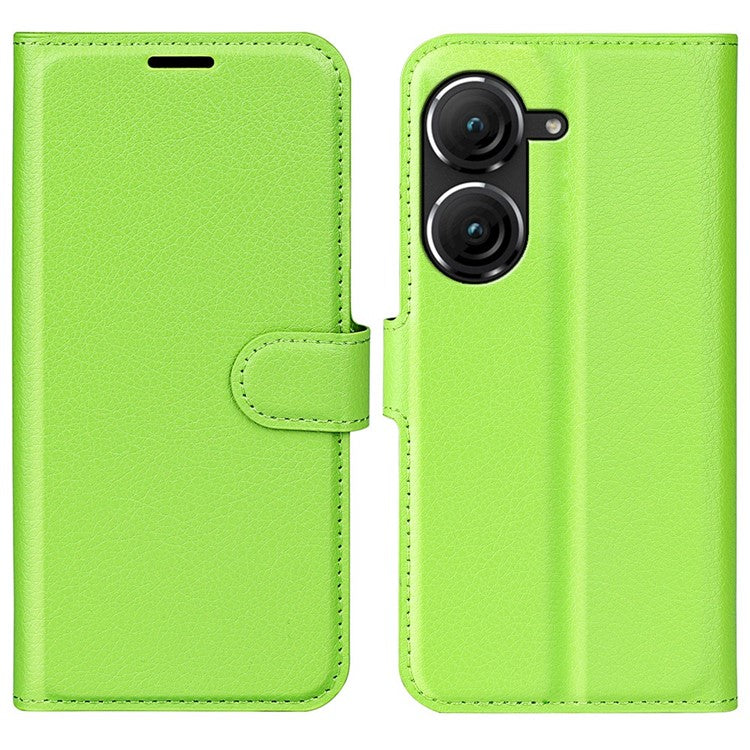 For Asus Zenfone 9 5G / 10 5G Shockproof Litchi Texture Folio Flip Phone Case Fully Wrapped PU Leather Wallet Stand Cover - Green