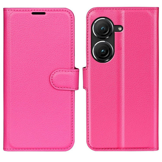 For Asus Zenfone 9 5G / 10 5G Shockproof Litchi Texture Folio Flip Phone Case Fully Wrapped PU Leather Wallet Stand Cover - Rose