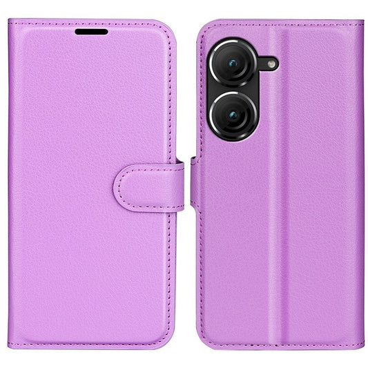 For Asus Zenfone 9 5G / 10 5G Shockproof Litchi Texture Folio Flip Phone Case Fully Wrapped PU Leather Wallet Stand Cover - Purple