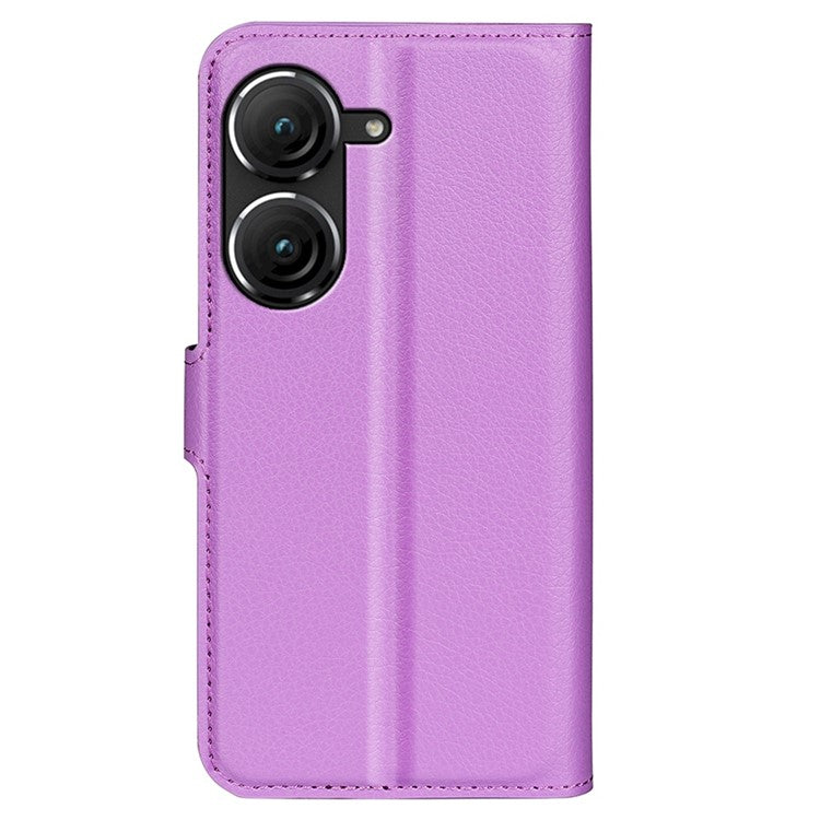 For Asus Zenfone 9 5G / 10 5G Shockproof Litchi Texture Folio Flip Phone Case Fully Wrapped PU Leather Wallet Stand Cover - Purple