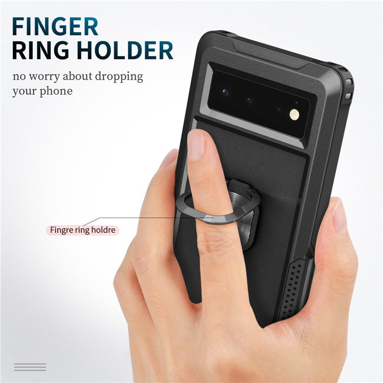 3-in-1 Drop-proof Phone Case For Google Pixel 6, Kickstand Ring Holder Precise Cutouts Phone Back Cover - Black