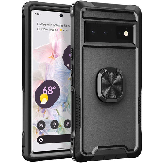 3-in-1 Phone Case For Google Pixel 6 Pro 5G, Wear-resistant Kickstand Ring Holder Phone Protective Back Cover - Black