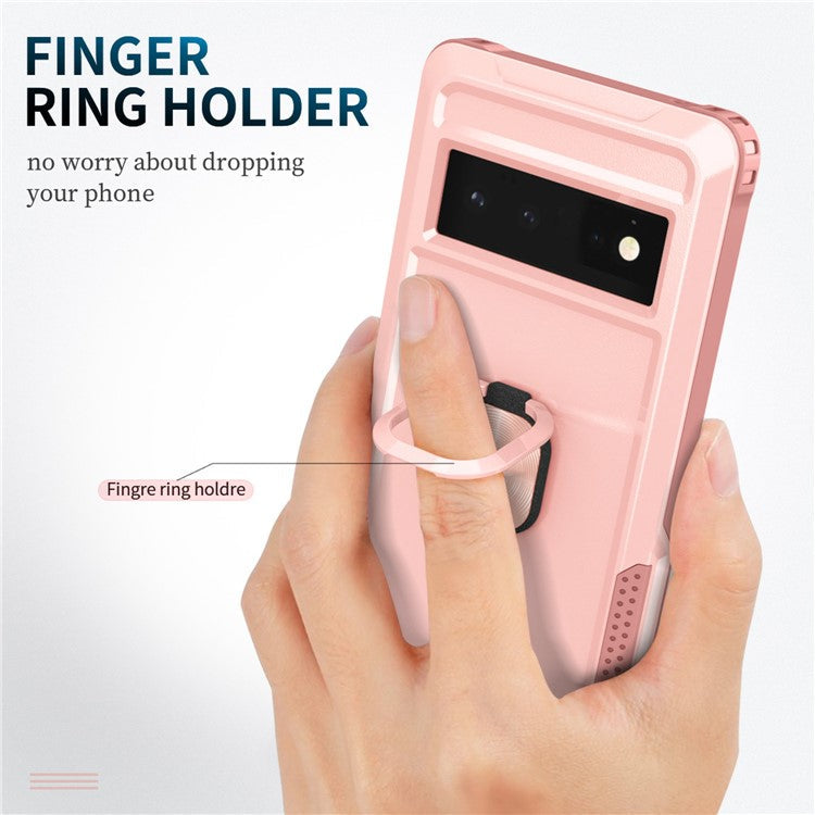3-in-1 Phone Case For Google Pixel 6 Pro 5G, Wear-resistant Kickstand Ring Holder Phone Protective Back Cover - Pink