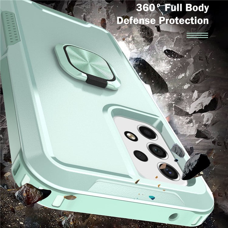 For Samsung Galaxy A33 5G 3-in-1 Phone Case Kickstand Ring Holder Full Protection Hybrid Back Cover - Green