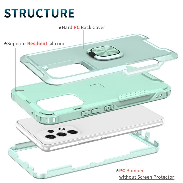 For Samsung Galaxy A33 5G 3-in-1 Phone Case Kickstand Ring Holder Full Protection Hybrid Back Cover - Green