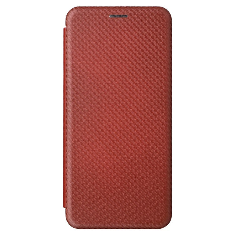 Carbon Fiber Texture Phone Case for Realme Narzo 50A PU Leather Anti-Drop Case Magnetic Closure Stand Cover with Card Holder - Brown