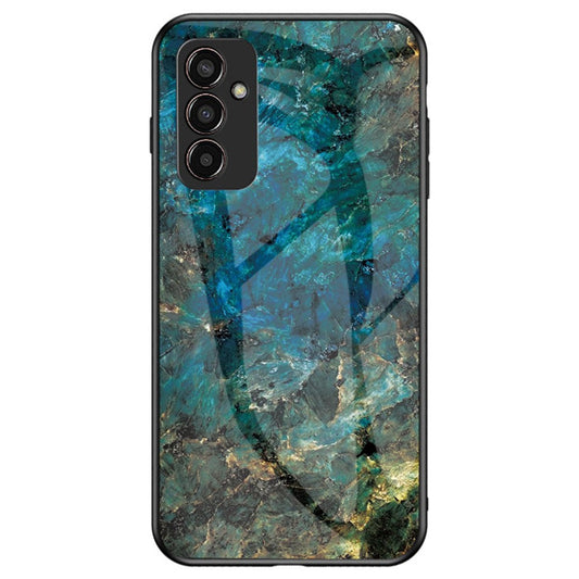 For Samsung Galaxy M13 4G Marble Pattern Phone Shell Tempered Glass + PC + TPU Hybrid Protective Cover - Emerald Marble