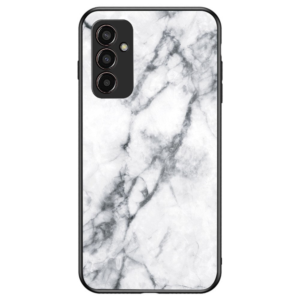 For Samsung Galaxy M13 4G Marble Pattern Phone Shell Tempered Glass + PC + TPU Hybrid Protective Cover - White Marble