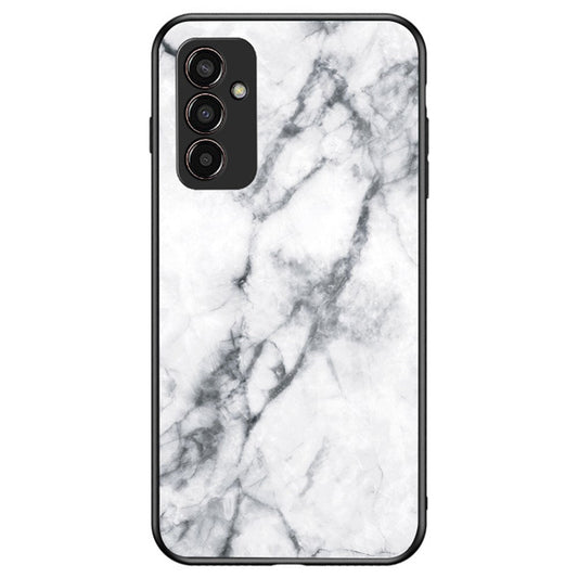 For Samsung Galaxy M13 4G Marble Pattern Phone Shell Tempered Glass + PC + TPU Hybrid Protective Cover - White Marble