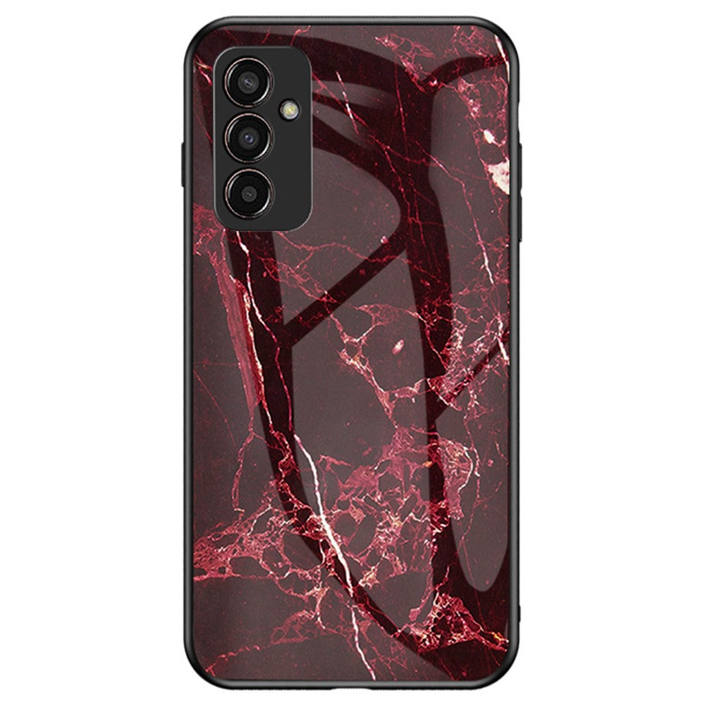 For Samsung Galaxy M13 4G Marble Pattern Phone Shell Tempered Glass + PC + TPU Hybrid Protective Cover - Blood Red Marble