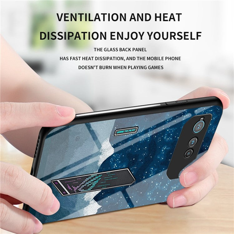 For Asus ROG Phone 6 5G Airbag Anti-fall Starry Sky Pattern Design Back Cover PC TPU Tempered Glass Anti-scratch Case - Color Starry Sky