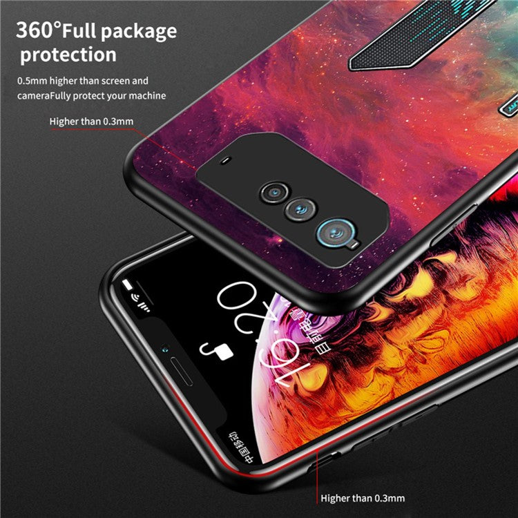 For Asus ROG Phone 6 5G Airbag Anti-fall Starry Sky Pattern Design Back Cover PC TPU Tempered Glass Anti-scratch Case - Color Starry Sky