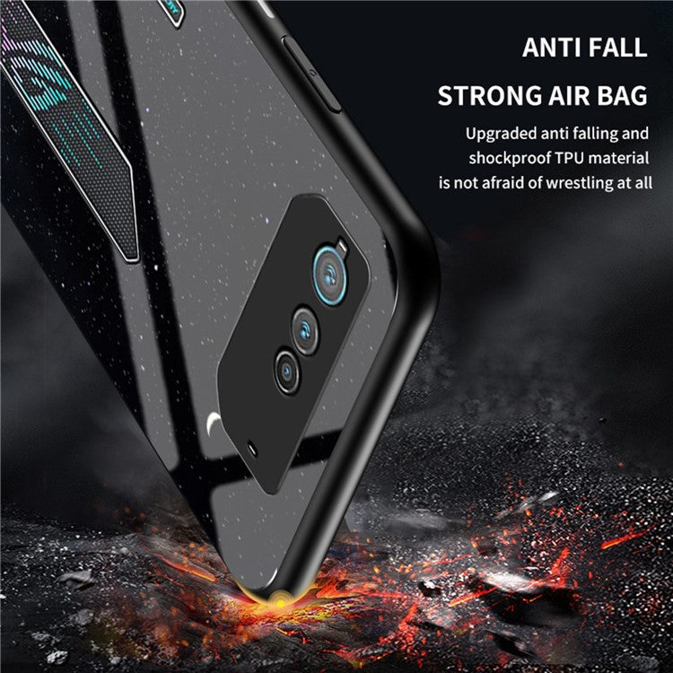 For Asus ROG Phone 6 5G Airbag Anti-fall Starry Sky Pattern Design Back Cover PC TPU Tempered Glass Anti-scratch Case - Starry Crescent Moon