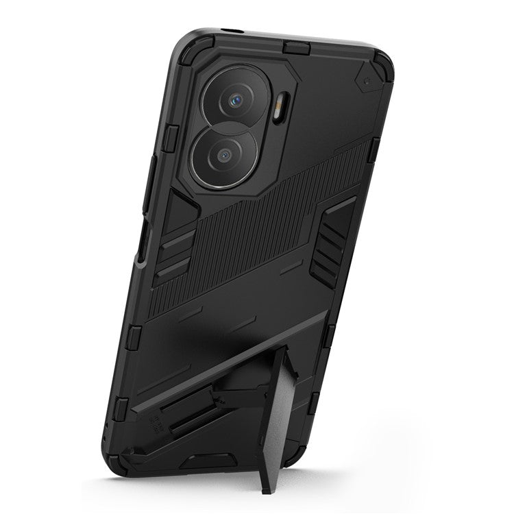 For Honor X40i 5G Shock Absorbing Hybrid TPU + PC Phone Case Kickstand Feature Back Cover - Black