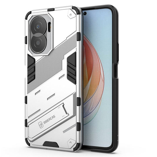 For Honor X40i 5G Shock Absorbing Hybrid TPU + PC Phone Case Kickstand Feature Back Cover - White