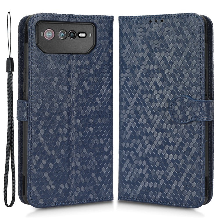 For Asus ROG Phone 6 5G Dot Pattern Imprinted Shockproof Phone Cover PU Leather TPU Case with Stand Wallet - Sapphire