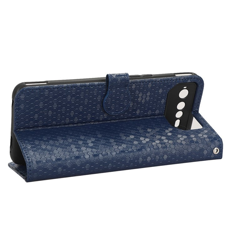 For Asus ROG Phone 6 5G Dot Pattern Imprinted Shockproof Phone Cover PU Leather TPU Case with Stand Wallet - Sapphire