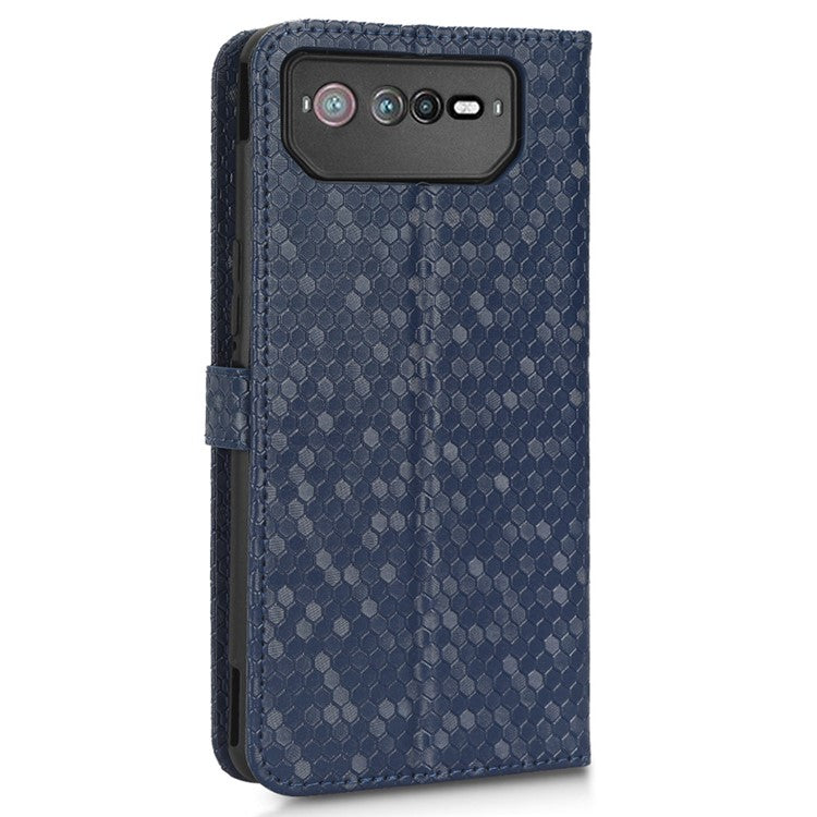 For Asus ROG Phone 6 5G Dot Pattern Imprinted Shockproof Phone Cover PU Leather TPU Case with Stand Wallet - Sapphire
