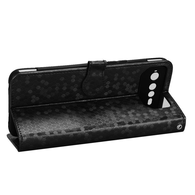 For Asus ROG Phone 6 5G Dot Pattern Imprinted Shockproof Phone Cover PU Leather TPU Case with Stand Wallet - Black