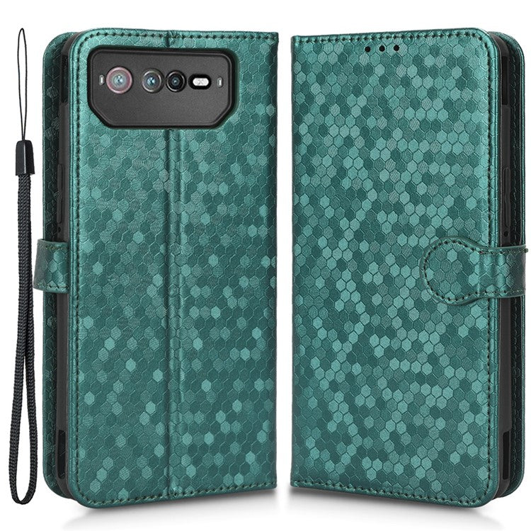 For Asus ROG Phone 6 5G Dot Pattern Imprinted Shockproof Phone Cover PU Leather TPU Case with Stand Wallet - Green