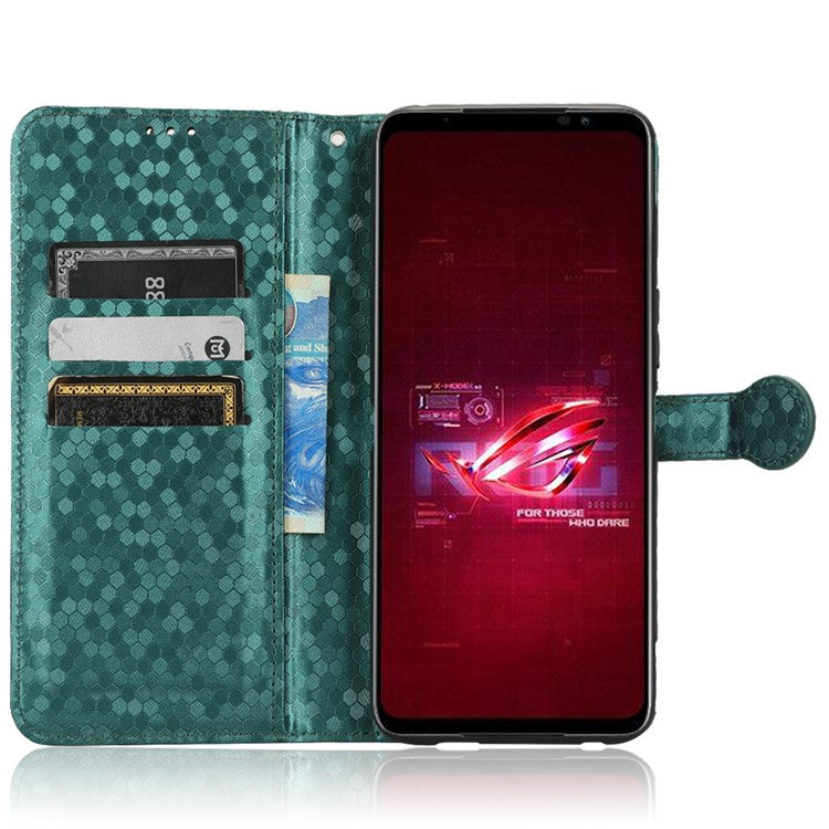 For Asus ROG Phone 6 5G Dot Pattern Imprinted Shockproof Phone Cover PU Leather TPU Case with Stand Wallet - Green