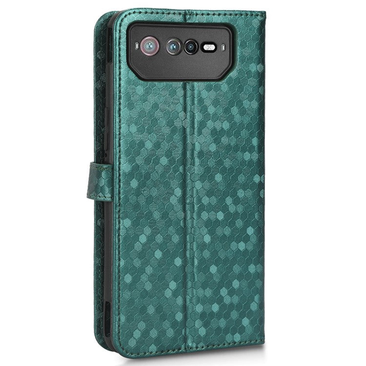 For Asus ROG Phone 6 5G Dot Pattern Imprinted Shockproof Phone Cover PU Leather TPU Case with Stand Wallet - Green