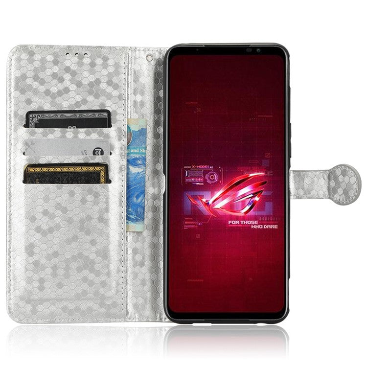 For Asus ROG Phone 6 5G Dot Pattern Imprinted Shockproof Phone Cover PU Leather TPU Case with Stand Wallet - Silver