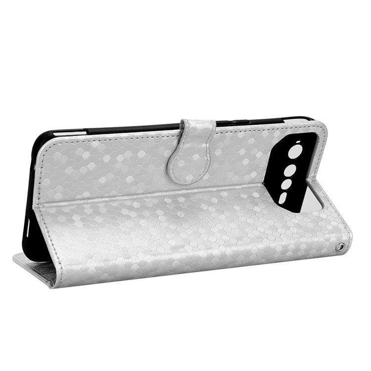 For Asus ROG Phone 6 5G Dot Pattern Imprinted Shockproof Phone Cover PU Leather TPU Case with Stand Wallet - Silver