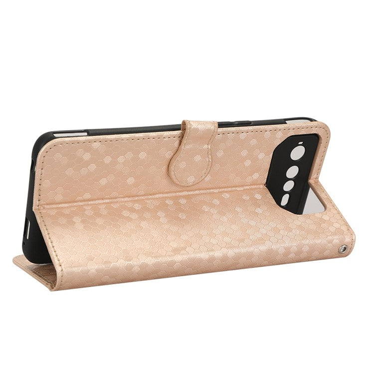 For Asus ROG Phone 6 5G Dot Pattern Imprinted Shockproof Phone Cover PU Leather TPU Case with Stand Wallet - Rose Gold