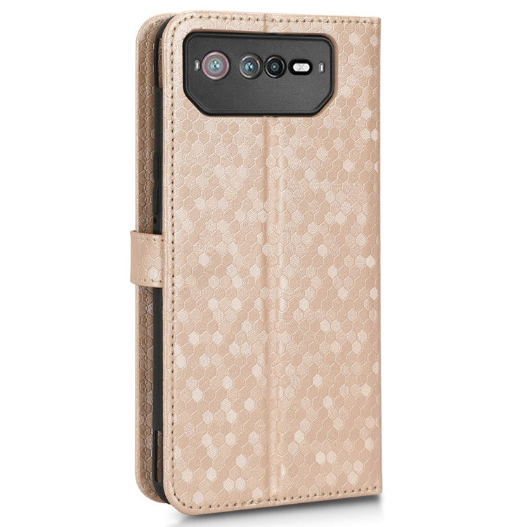 For Asus ROG Phone 6 5G Dot Pattern Imprinted Shockproof Phone Cover PU Leather TPU Case with Stand Wallet - Rose Gold