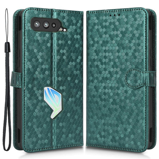 Dot Pattern Imprinted Case for Asus ROG Phone 5, PU Leather Stand Wallet Well-protected Phone Cover - Green