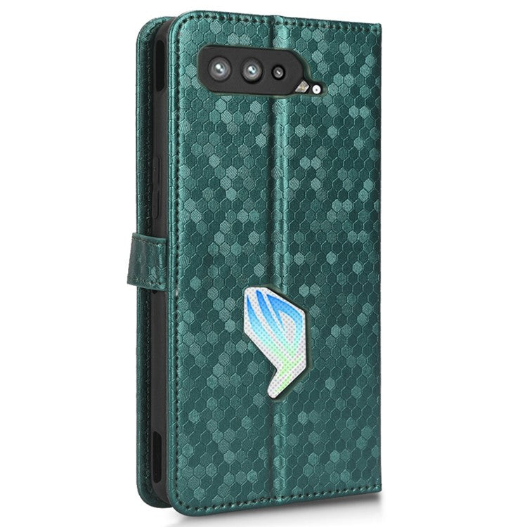 Dot Pattern Imprinted Case for Asus ROG Phone 5, PU Leather Stand Wallet Well-protected Phone Cover - Green