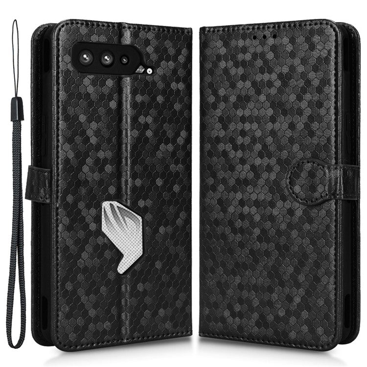 Dot Pattern Imprinted Case for Asus ROG Phone 5, PU Leather Stand Wallet Well-protected Phone Cover - Black