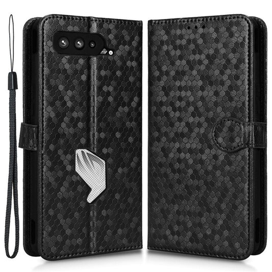 Dot Pattern Imprinted Case for Asus ROG Phone 5, PU Leather Stand Wallet Well-protected Phone Cover - Black