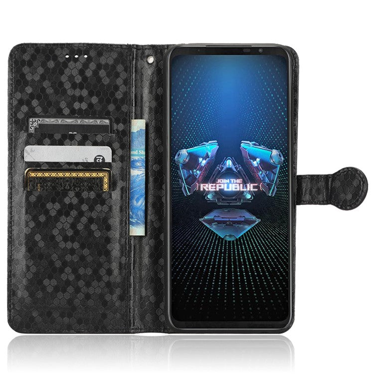 Dot Pattern Imprinted Case for Asus ROG Phone 5, PU Leather Stand Wallet Well-protected Phone Cover - Black