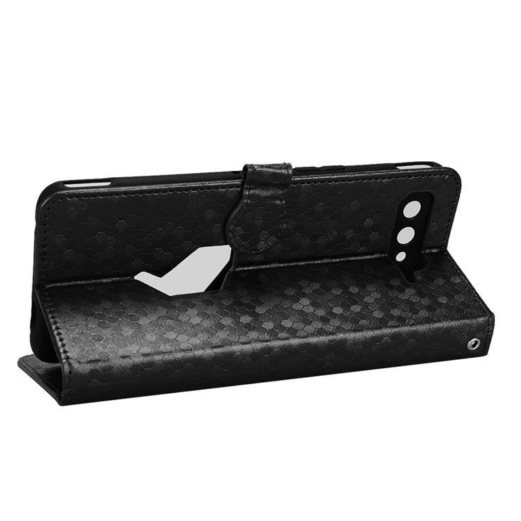 Dot Pattern Imprinted Case for Asus ROG Phone 5, PU Leather Stand Wallet Well-protected Phone Cover - Black