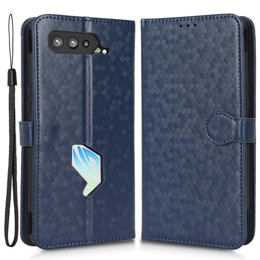 Dot Pattern Imprinted Case for Asus ROG Phone 5, PU Leather Stand Wallet Well-protected Phone Cover - Sapphire